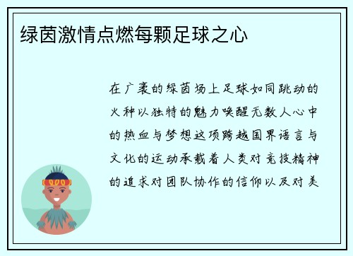 绿茵激情点燃每颗足球之心
